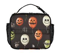 KLL Rectangle Lunch Bag Double Zipper Cooler Lunch Box Removable Shoulder Strap Cooler Bags for Beach Travel Balloons with Halloween Elements