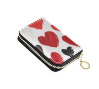 KLL Red and Black Hearts Leather cardholder Wallet Womens with 9 Cards Slot RFID Blocking Card Holder for Women with Zipper