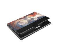 KLL Red and Blue Ice and Fire Phoenix Ultra-Thin Small Business Card Holder with Leather & Stainless Steel Card Holder case for Business Meeting Use tarjetero para Hombre