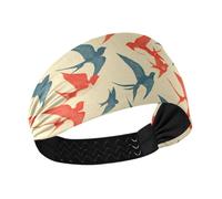 KLL Red Blue Swallow Retro no slip sweat absorbing headband Stretchy head bandanas for Workouts hiking Cycling