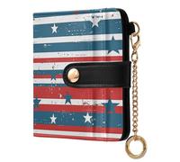 KLL Red Blue White Stripes White Blue Stars Women's Small Folding Wallet Convenient PU Leather Bifold Wallet for Girls Women Ladies