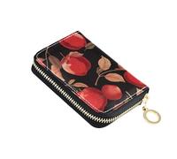 KLL Red Fruit Leather Small Card Wallet Woman with 2 Cash Slot RFID Blocking Card Holder Women with Zipper