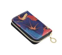 KLL Red Indigo Morning Glory Abstract Flowers Leather Mens Card Holder Wallet with 2 Cash Slot RFID Blocking Credit Card Holder Book with Zipper