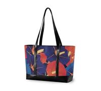 KLL Red Indigo Morning Glory Abstract Flowers modern office tote bag for women with zipper 14 inch bag Large Handbag for Pool Gym Grocery Travel with diaper cartera para laptop de mujer