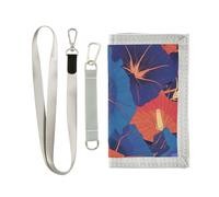 KLL Red Indigo Morning Glory Abstract Flowers Trifold Money Clip for Womans Nylon Sturdy Purse with Lanyard