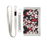 KLL Red Japanese Vintage Flowers Trifold Thin Wallets for Men for Birthday Gift Minimalist Sturdy Men Wallet with Lanyard