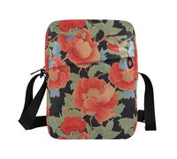 KLL Red Pomegranates Flowers Retro messenger bag Vegan Leather over the shoulder bags for men Shopping Handbag For Travel