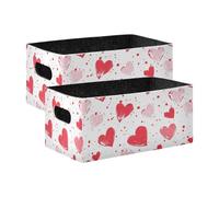 KLL Red Silhouette Hearts White Valentine's collapsable Felt durables fabric cube storage baskets bins for sheet essentials baskets for shelves