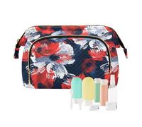KLL Red White Flowers Brush Strokes Toiletry Bag Waterproof Large Make Up Bag Makeup pouching Period for Personal Items Organizer