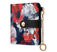 KLL Red White Flowers Brush Strokes Women's Small Folding Wallet Portable Everyday PU Leather Wallet for Women
