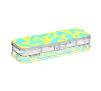 KLL Retro 80s 90s Abstract Teal Yellow Pattern Designed Plastic Pencil | Double Deck Hard Pens Case Boxes,For Stationery Supplies,With Snap Lid