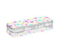 KLL Retro 80s Abstract Memphis White Pattern Designed Plastic Pencil Box | Double Deck Pen Storage Containers,For Stationery Supplies,With Snap-Tight Lid
