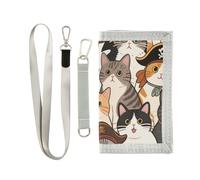 KLL Retro Cartoon Pirates Cat Trifold Pocket Wallets for Credit Cards Cool Lighweight tri fold Wallet for Men with Lanyard