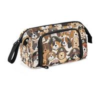 KLL Retro Cartoon Pirates Dog School Pencil Case Large Capacity Slots Pencil Case with Handle for Teen Elementary