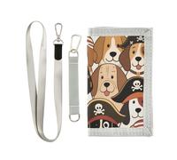 KLL Retro Cartoon Pirates Dog Trifold Mens Trifold Wallet for Woman Minimalist Sturdy Card Holder Wallet with Lanyard