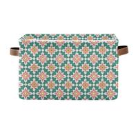 KLL Retro Green and Pink Stars storage baskets, foldable and waterproof fabric cube storage baskets bins with sturdy handle cubbies little little 2 pack for closet closet bedding
