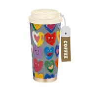KLL Retro Hearts Colorful Cute Stainless Steel Travel Coffee Tumblers For Women With Lid designed Coffee To Go Mugs For Hot And Cold 17 oz Leak Proof