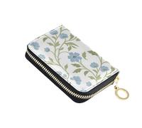 KLL Retro Light Blue Floral Pattern William Morris Style Leather Card Wallet for Men with Cion Purse RFID Blocking Credit Card Protector with Zipper