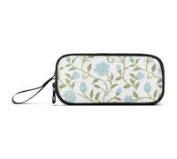 KLL Retro Light Blue Floral Pattern William Morris Style Nylon Teen Pencil Bag Large Capacity Pencil Cases for Girls Stationery Organizer for Elementary Man