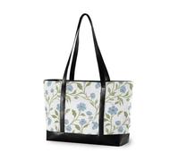 KLL Retro Light Blue Floral Pattern William Morris Style professional women work tote bag with zipper bag for work Large Handbag for yoga with diaper bolso para laptop mujer