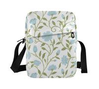 KLL Retro Light Blue Floral Pattern William Morris Style small messenger bag for women Vegan Leather green crossbody bags for women Shopping Shoulder Hand Bags