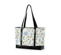 KLL Retro Light Blue Floral Pattern William Morris Style Waterproof womens laptop tote bag with zipper canvas tote bag Large Handbag for women work with tablet maletines para mujer