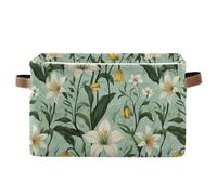 KLL Retro Lily Flowers Green storage baskets, Foldable and waterproof organizers and storage basket with sturdy handle tubs little set of 2 for shelves shelves baby