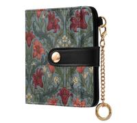 KLL Retro Red Saskatchewan Lily Pattern Ladies Premium Foldable Wallet Unique Everyday PU Leather Wallet for Women Boys Girls