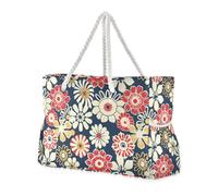 KLL Retro Rich Flowers Large Capacity beach bag for women with zipper womens tote bags with cup holders on the side