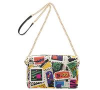 KLL Retro Stamp Paper Fragments Colorful Fashion Small Crossbody Bag For Women Vegan Leather Purse For Teens Zip Shoulder Handbags