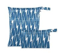 KLL reusable bag for swimming 2 Pack wet bag for swimsuit with handles for yoga, travel (Lightning Bolts Blue White)