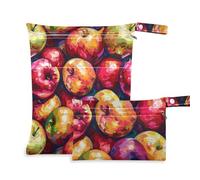 KLL reusable bathing suit bags 2 Pack wet bag for swimsuit with handles for daycare, bathing (fruit Sharpie Illustration)