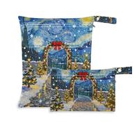 KLL reusable clothes bag 2 Pack travel essentials for baby with handles for daycare, travel (Merry Christmas Van Gogh-style's Starry Night)