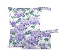 KLL reusable dirty clothes bag 2 Pack travel essentials for flying with handles for gym, daycare (Bloom Flower Chrysanthemum Adventure Lavender)