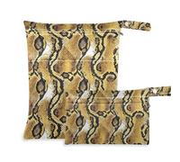 KLL reusable water proof bags 2 Pack travel essentials for flying with handles for pool, baby diapers (Python Skin Texture Brown Yellow)