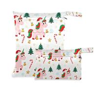 KLL reusable wet swimsuit bag 2 Pack travel essentials for babies with handles for daycare, baby diapers (Merry Christmas Pink unicorns)