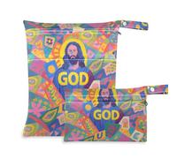 KLL reusable wet swimsuit bag 2 Pack travel essentials for baby with handles for gym, pool (Colorful Cartoon God Fashion)