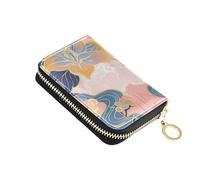 KLL Rich Chinese Watercolor Flowers Leather Small Credit Card Wallet with Cion Purse RFID Blocking Card Holder Women with Zipper