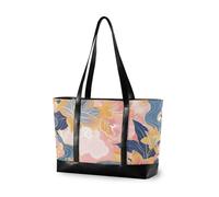 KLL Rich Chinese Watercolor Flowers Portable large laptop bag with zipper canvas tote Large Handbag for work with cartera para laptop de mujer