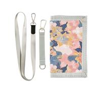 KLL Rich Chinese Watercolor Flowers Trifold fold Wallets for Women Simple Sturdy fold Wallets for Men with Lanyard