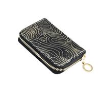 KLL Ripples Black Minimalist Mystious Leather Card case Wallet Women with Cion Purse RFID Blocking Card case with Zipper