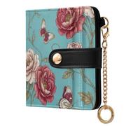 KLL Rose Butterfly William Morris Teal Ladies Slim Foldable Wallet Unique PU Leather Folding Wallet for Woman Girl