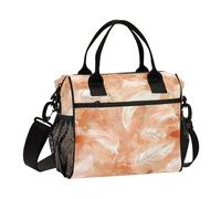 KLL Rose Gold Background with White Feathers Floating on It Minimalist Mens Lunchbox with Shoulder Strap Lunch Cooler for Men for Picnic lonchera para la escuela