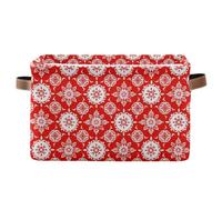 KLL Round Red White Floral storage baskets, foldable and waterproof foldable storage cubes baskets with sturdy handle Hamper Decorative Decorative 2 pack for toy toy blanket