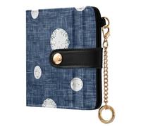 KLL Round White Spots on A Denim Blue Background Women's Leather Folding Wallet Convenient PU Leather Bifold Wallet for Woman Girl