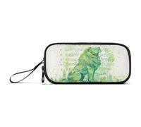 KLL Sage Green Lion Music Notes Sheet Music Illustration Art Nylon Pen Storage Bag High Capacity Pencil Cases for Girls School Stationery for Elementary Men