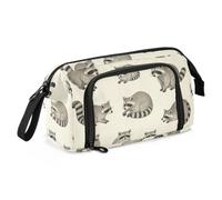 KLL School Pencil Case Large Capacity Raccoon forests Wildlife White Black