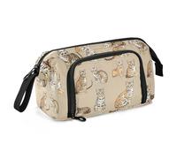 KLL School Pencil Case Large Capacity Zipper Pencil Case with Zipper Pencil Pen Case Cosmetic for Boys Kindergarten Sweet Savannah Cats Beige