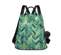 KLL Sea Green Herringbones Fashion middle school backpack lightweight backpack purses for women for Daily College Shopping with Pom-pom keychain