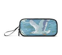 KLL Seagull Flying Ocean Waves Nylon Pencil Bag with Zipper Big Capacity Pencil Case for School Stationery Organizer for High School Preppy